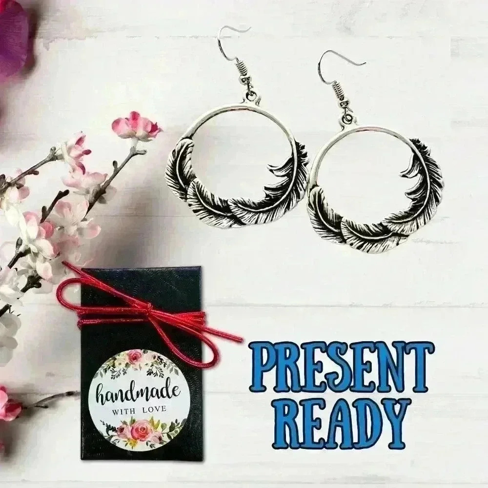 Feathered native American hoop earrings - Picture 3 of 10